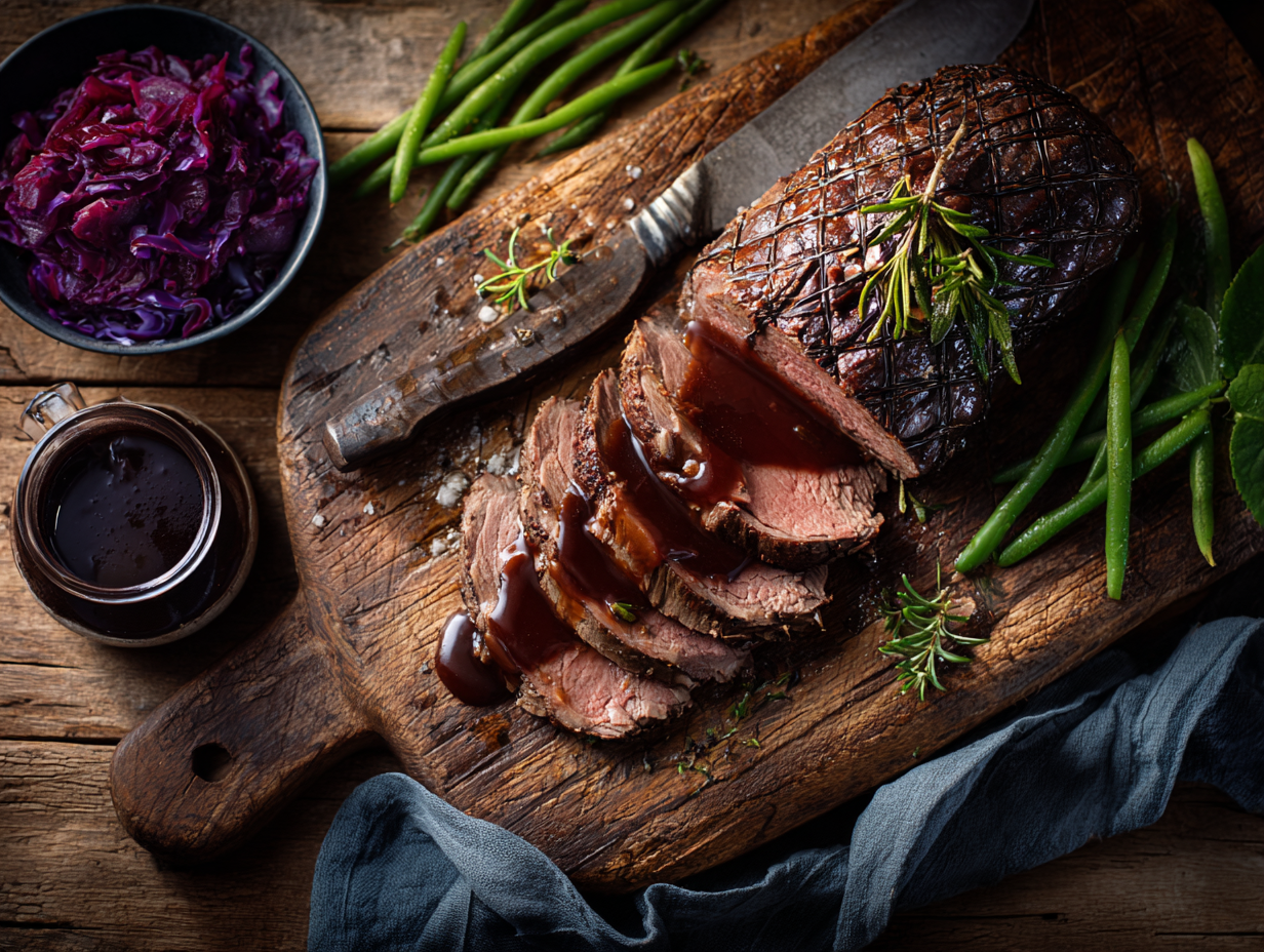 Geschmorter Rehbraten im Bratennetz