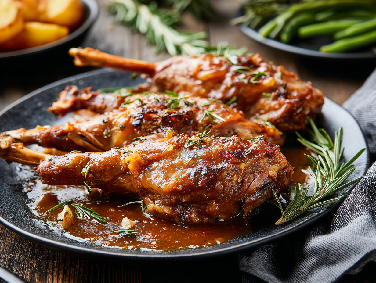 Gebratene Feldhasenkeule mit Rosmarin und Knoblauch